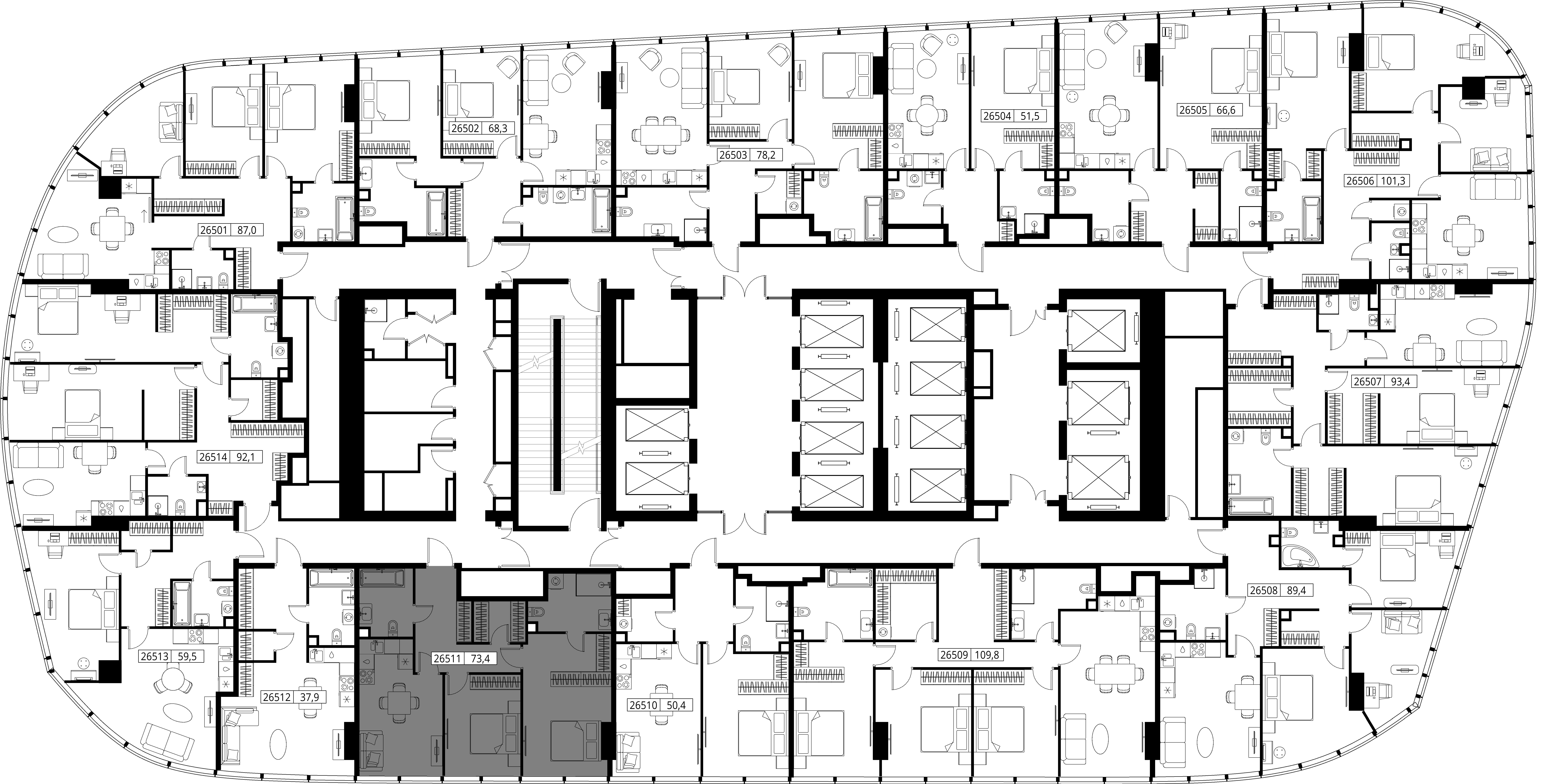 2 room apartment 73 m² Moscow, Russia